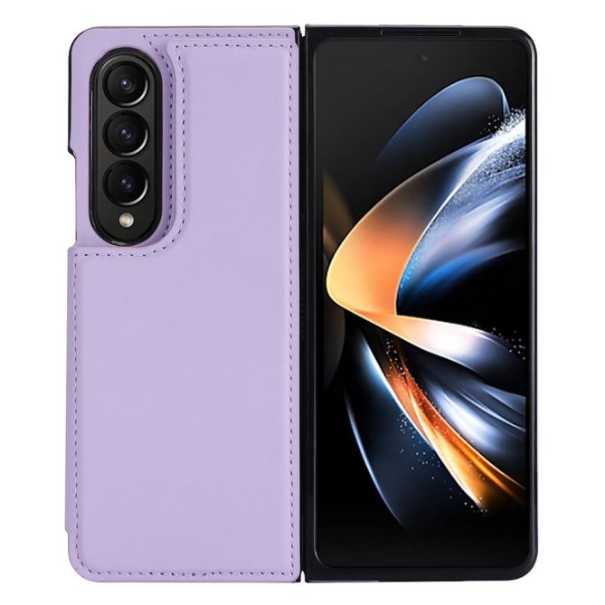 ZD018 Card Holder Phone Case for Samsung Galaxy Z Fold4 5G , PU Leather+PC Kickstand Double Magnetic Clasp Cover