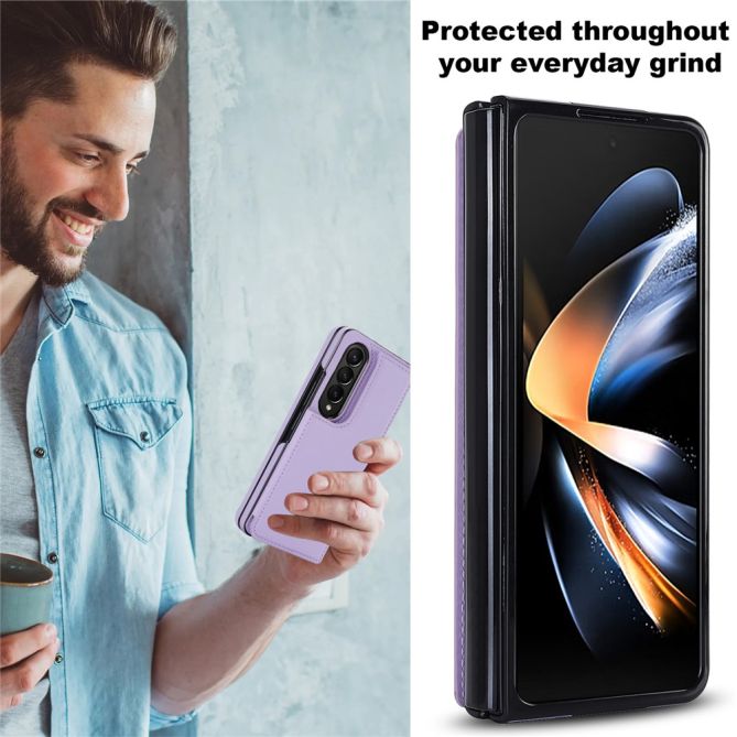 ZD018 Card Holder Phone Case for Samsung Galaxy Z Fold4 5G , PU Leather+PC Kickstand Double Magnetic Clasp Cover