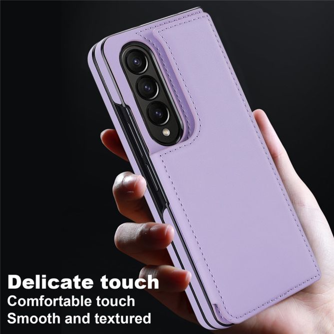 ZD018 Card Holder Phone Case for Samsung Galaxy Z Fold4 5G , PU Leather+PC Kickstand Double Magnetic Clasp Cover