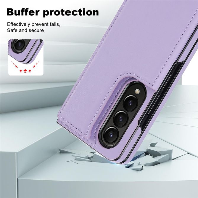 ZD018 Card Holder Phone Case for Samsung Galaxy Z Fold4 5G , PU Leather+PC Kickstand Double Magnetic Clasp Cover