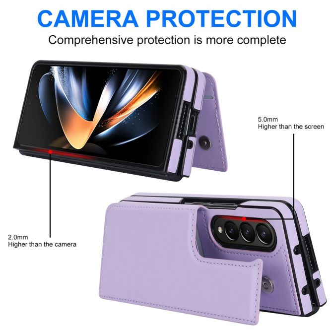 ZD018 Card Holder Phone Case for Samsung Galaxy Z Fold4 5G , PU Leather+PC Kickstand Double Magnetic Clasp Cover