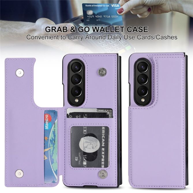 ZD018 Card Holder Phone Case for Samsung Galaxy Z Fold4 5G , PU Leather+PC Kickstand Double Magnetic Clasp Cover