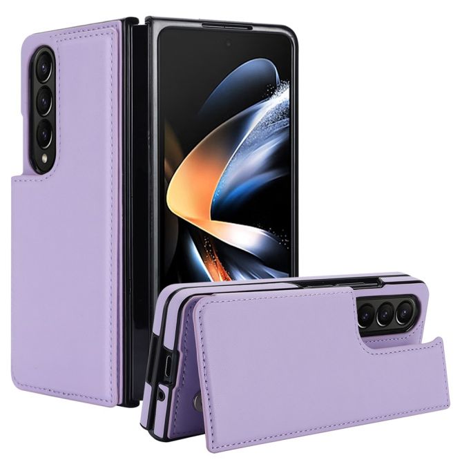ZD018 Card Holder Phone Case for Samsung Galaxy Z Fold4 5G , PU Leather+PC Kickstand Double Magnetic Clasp Cover