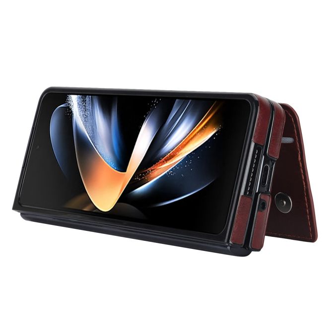 ZD018 Card Holder Phone Case for Samsung Galaxy Z Fold4 5G , PU Leather+PC Kickstand Double Magnetic Clasp Cover