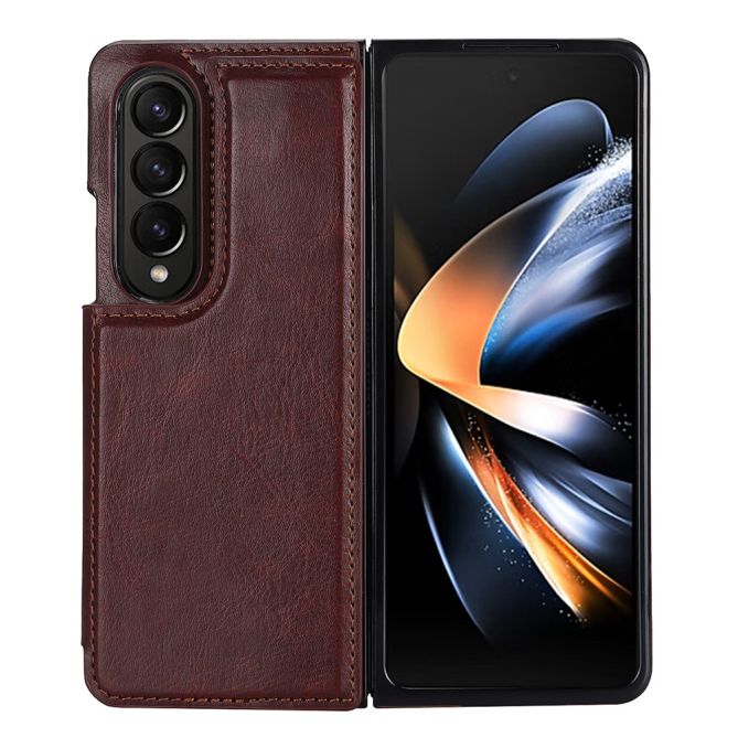 ZD018 Card Holder Phone Case for Samsung Galaxy Z Fold4 5G , PU Leather+PC Kickstand Double Magnetic Clasp Cover