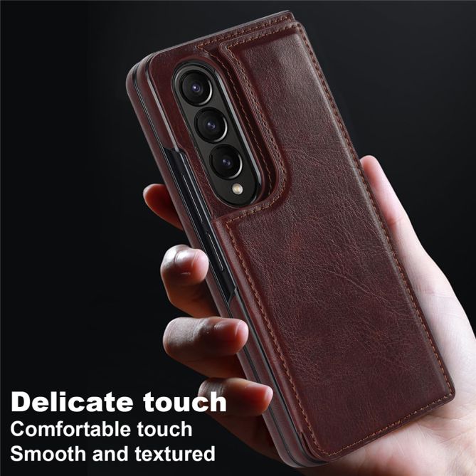 ZD018 Card Holder Phone Case for Samsung Galaxy Z Fold4 5G , PU Leather+PC Kickstand Double Magnetic Clasp Cover