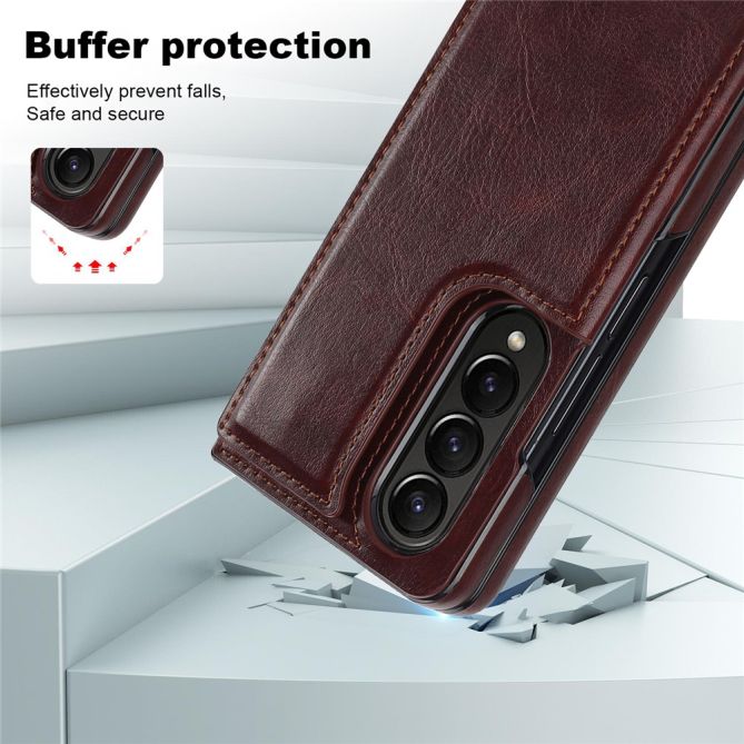 ZD018 Card Holder Phone Case for Samsung Galaxy Z Fold4 5G , PU Leather+PC Kickstand Double Magnetic Clasp Cover