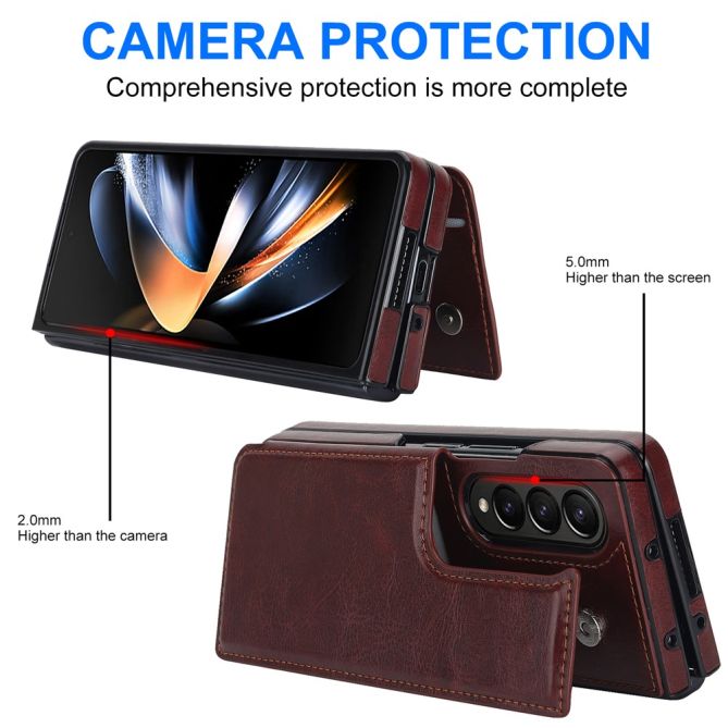 ZD018 Card Holder Phone Case for Samsung Galaxy Z Fold4 5G , PU Leather+PC Kickstand Double Magnetic Clasp Cover
