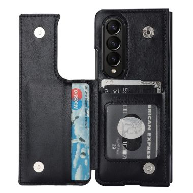 ZD019 Card Slots Kickstand Cover for Samsung Galaxy Z Fold4 5G , PU Leather+PC Folding Phone Case with Pen Holder