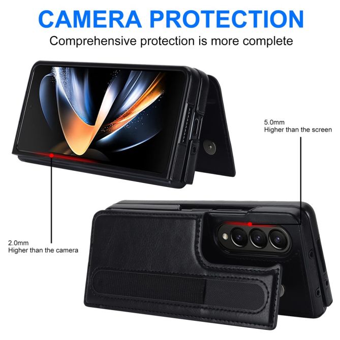 ZD019 Card Slots Kickstand Cover for Samsung Galaxy Z Fold4 5G , PU Leather+PC Folding Phone Case with Pen Holder