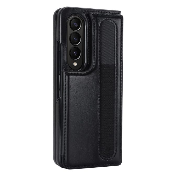 ZD019 Card Slots Kickstand Cover for Samsung Galaxy Z Fold4 5G , PU Leather+PC Folding Phone Case with Pen Holder