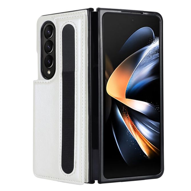 ZD019 Card Slots Kickstand Cover for Samsung Galaxy Z Fold4 5G , PU Leather+PC Folding Phone Case with Pen Holder