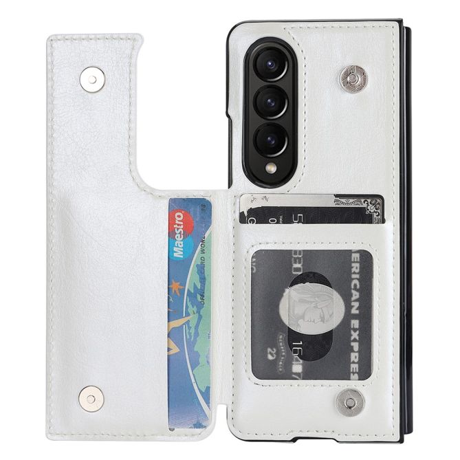 ZD019 Card Slots Kickstand Cover for Samsung Galaxy Z Fold4 5G , PU Leather+PC Folding Phone Case with Pen Holder