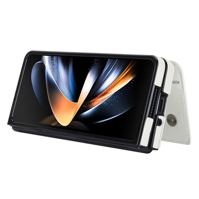 ZD019 Card Slots Kickstand Cover for Samsung Galaxy Z Fold4 5G , PU Leather+PC Folding Phone Case with Pen Holder