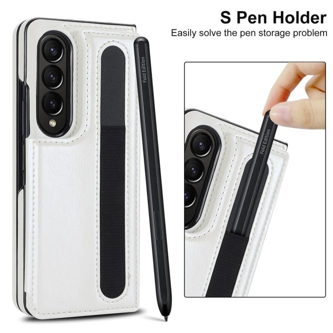 ZD019 Card Slots Kickstand Cover for Samsung Galaxy Z Fold4 5G , PU Leather+PC Folding Phone Case with Pen Holder