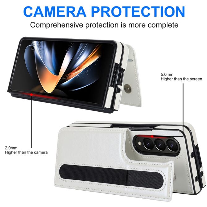 ZD019 Card Slots Kickstand Cover for Samsung Galaxy Z Fold4 5G , PU Leather+PC Folding Phone Case with Pen Holder