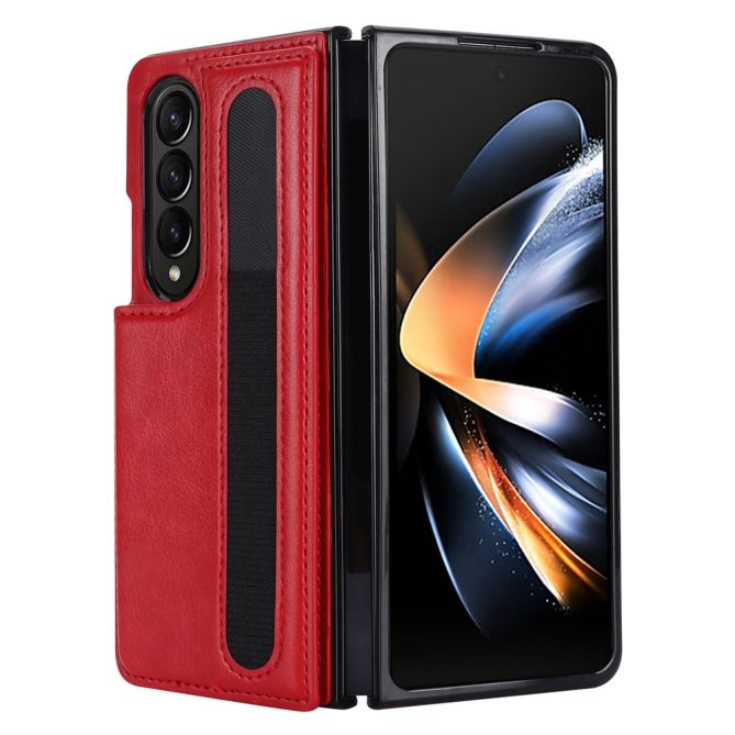 ZD019 Card Slots Kickstand Cover for Samsung Galaxy Z Fold4 5G , PU Leather+PC Folding Phone Case with Pen Holder