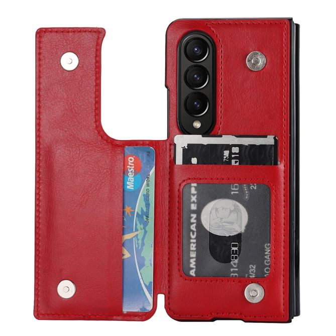 ZD019 Card Slots Kickstand Cover for Samsung Galaxy Z Fold4 5G , PU Leather+PC Folding Phone Case with Pen Holder