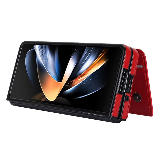 ZD019 Card Slots Kickstand Cover for Samsung Galaxy Z Fold4 5G , PU Leather+PC Folding Phone Case with Pen Holder