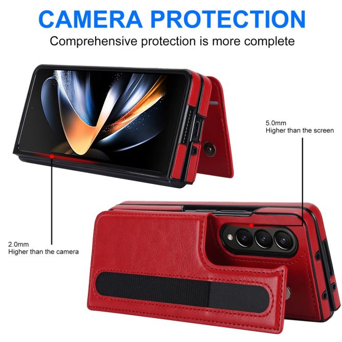 ZD019 Card Slots Kickstand Cover for Samsung Galaxy Z Fold4 5G , PU Leather+PC Folding Phone Case with Pen Holder