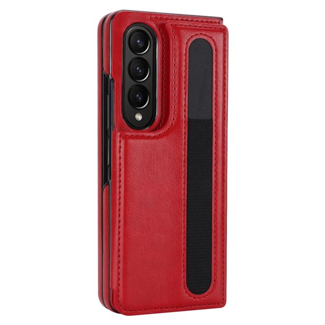 ZD019 Card Slots Kickstand Cover for Samsung Galaxy Z Fold4 5G , PU Leather+PC Folding Phone Case with Pen Holder