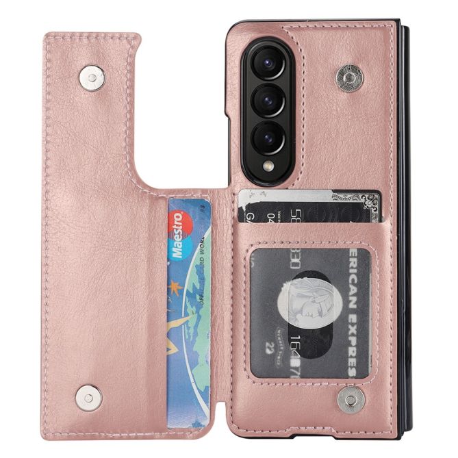 ZD019 Card Slots Kickstand Cover for Samsung Galaxy Z Fold4 5G , PU Leather+PC Folding Phone Case with Pen Holder