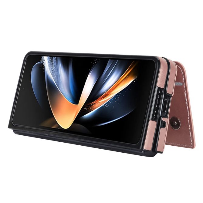 ZD019 Card Slots Kickstand Cover for Samsung Galaxy Z Fold4 5G , PU Leather+PC Folding Phone Case with Pen Holder