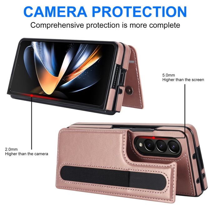 ZD019 Card Slots Kickstand Cover for Samsung Galaxy Z Fold4 5G , PU Leather+PC Folding Phone Case with Pen Holder