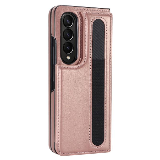 ZD019 Card Slots Kickstand Cover for Samsung Galaxy Z Fold4 5G , PU Leather+PC Folding Phone Case with Pen Holder