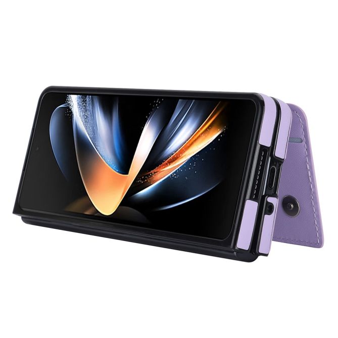 ZD019 Card Slots Kickstand Cover for Samsung Galaxy Z Fold4 5G , PU Leather+PC Folding Phone Case with Pen Holder