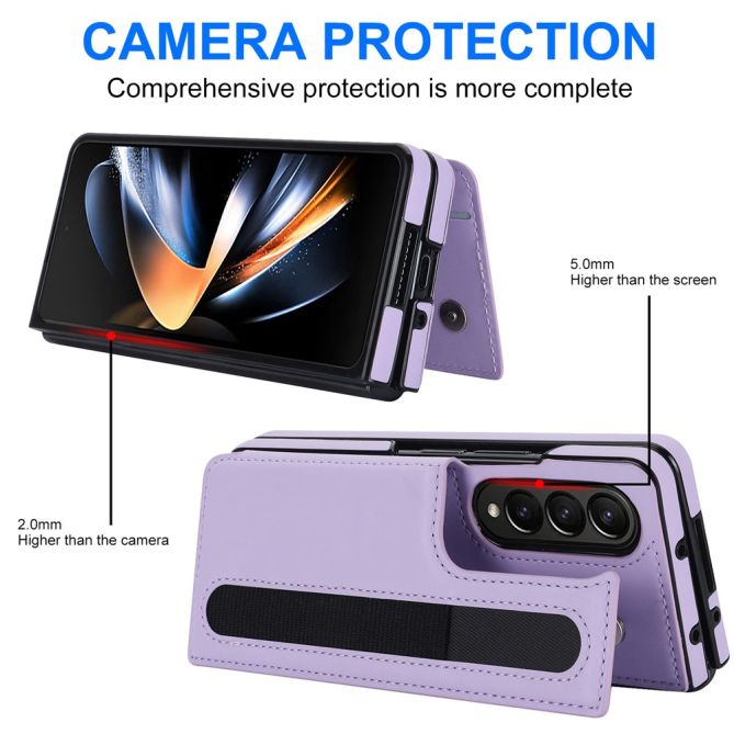 ZD019 Card Slots Kickstand Cover for Samsung Galaxy Z Fold4 5G , PU Leather+PC Folding Phone Case with Pen Holder