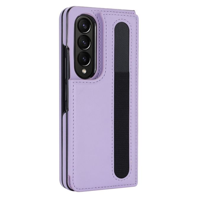 ZD019 Card Slots Kickstand Cover for Samsung Galaxy Z Fold4 5G , PU Leather+PC Folding Phone Case with Pen Holder