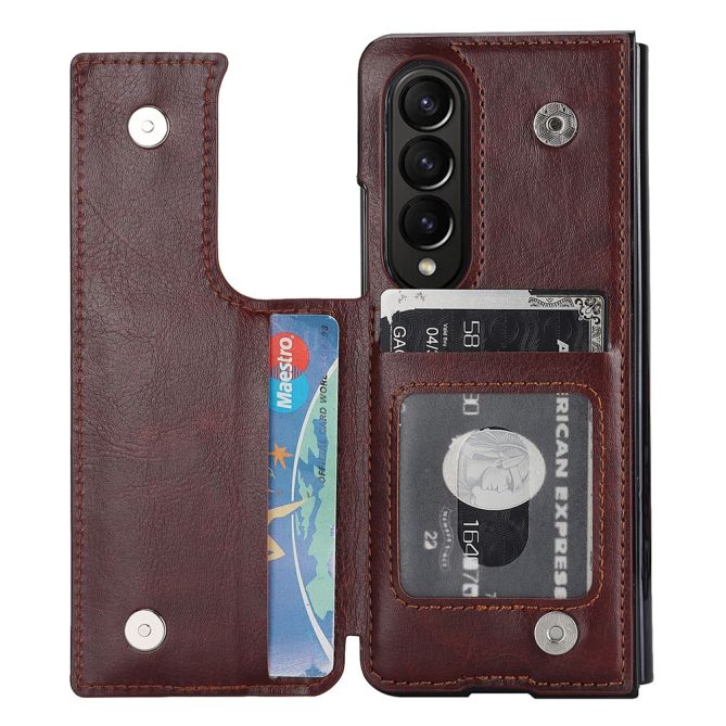 ZD019 Card Slots Kickstand Cover for Samsung Galaxy Z Fold4 5G , PU Leather+PC Folding Phone Case with Pen Holder