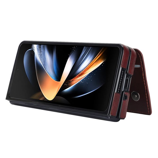 ZD019 Card Slots Kickstand Cover for Samsung Galaxy Z Fold4 5G , PU Leather+PC Folding Phone Case with Pen Holder