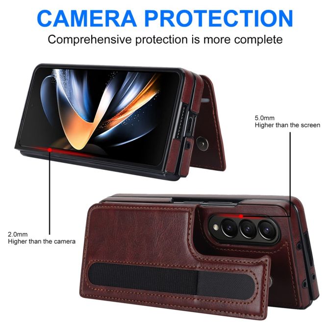 ZD019 Card Slots Kickstand Cover for Samsung Galaxy Z Fold4 5G , PU Leather+PC Folding Phone Case with Pen Holder
