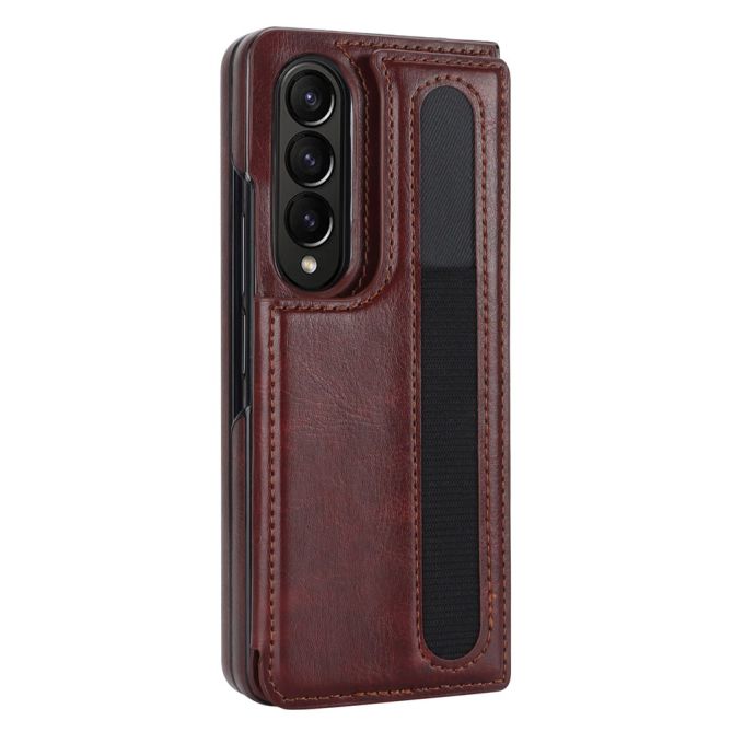 ZD019 Card Slots Kickstand Cover for Samsung Galaxy Z Fold4 5G , PU Leather+PC Folding Phone Case with Pen Holder