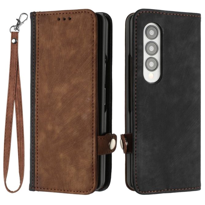 YX0020 For Samsung Galaxy Z Fold4 5G Card Holder Slots Phone Case PU Leather+PC Protective Cover