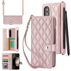 ZD 028 Shockproof Case for Samsung Galaxy Z Fold4 5G PC+PU Leather Wallet Phone Cover with Straps