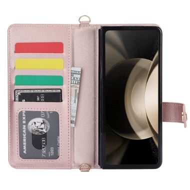 ZD 028 Shockproof Case for Samsung Galaxy Z Fold4 5G PC+PU Leather Wallet Phone Cover with Straps
