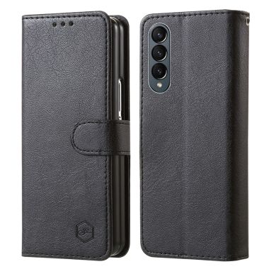 For Samsung Galaxy Z Fold4 5G Case PU Leather Shockproof Case Solid Color Wallet Phone Cover