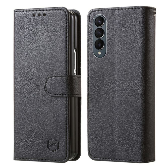 For Samsung Galaxy Z Fold4 5G Case PU Leather Shockproof Case Solid Color Wallet Phone Cover