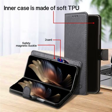 For Samsung Galaxy Z Fold4 5G Case PU Leather Shockproof Case Solid Color Wallet Phone Cover