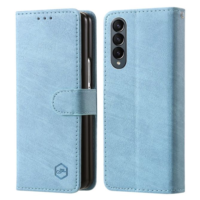 For Samsung Galaxy Z Fold4 5G Case PU Leather Shockproof Case Solid Color Wallet Phone Cover