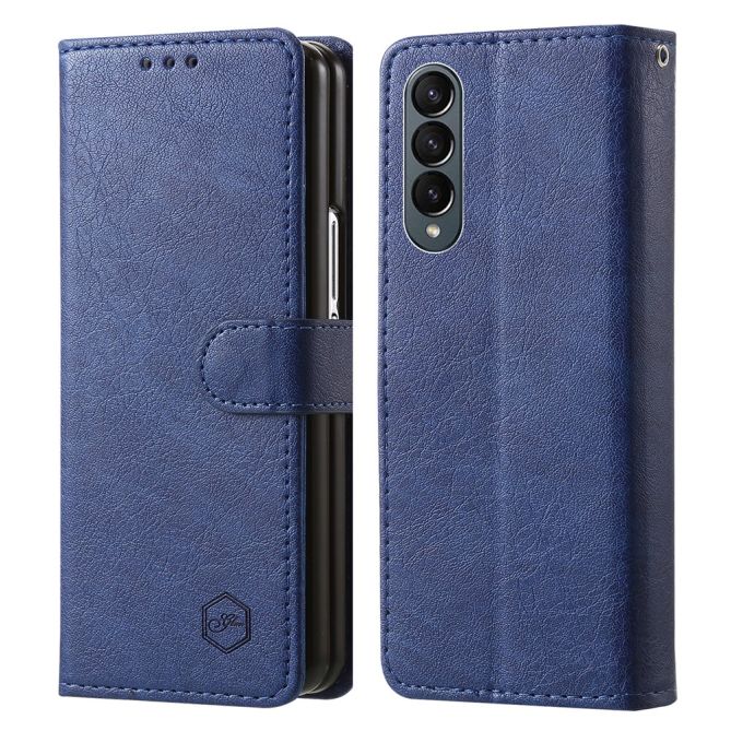 For Samsung Galaxy Z Fold4 5G Case PU Leather Shockproof Case Solid Color Wallet Phone Cover
