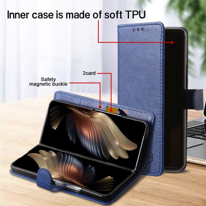 For Samsung Galaxy Z Fold4 5G Case PU Leather Shockproof Case Solid Color Wallet Phone Cover