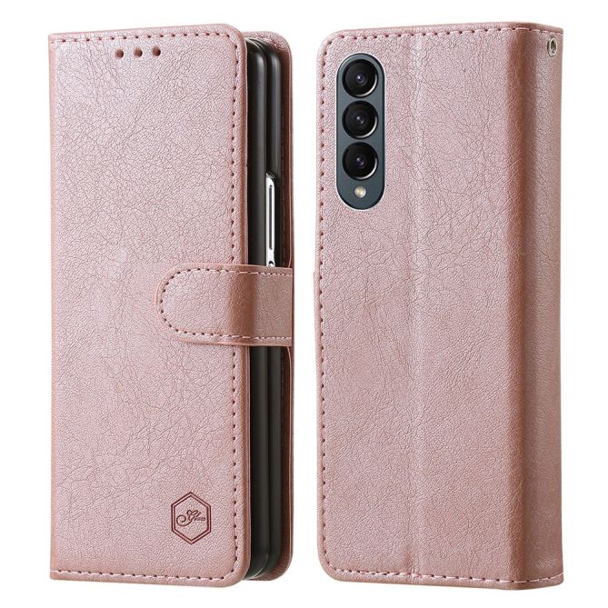 For Samsung Galaxy Z Fold4 5G Case PU Leather Shockproof Case Solid Color Wallet Phone Cover