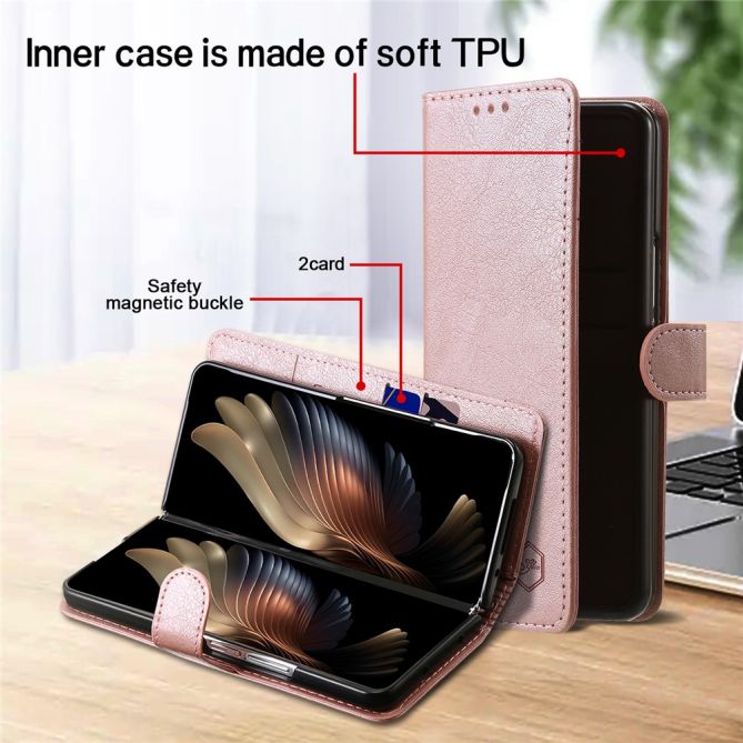 For Samsung Galaxy Z Fold4 5G Case PU Leather Shockproof Case Solid Color Wallet Phone Cover