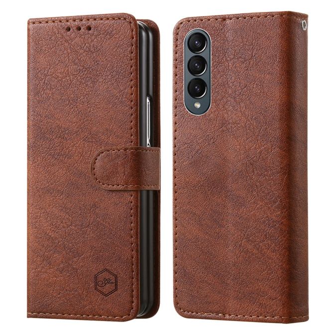For Samsung Galaxy Z Fold4 5G Case PU Leather Shockproof Case Solid Color Wallet Phone Cover