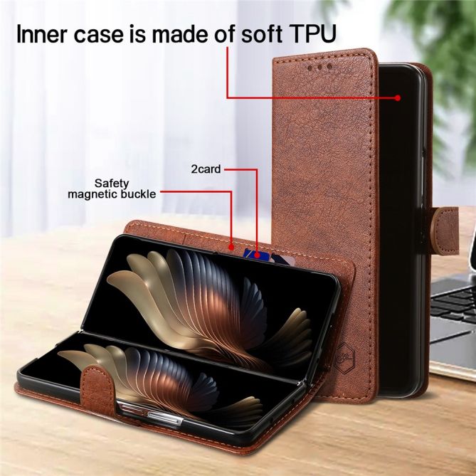 For Samsung Galaxy Z Fold4 5G Case PU Leather Shockproof Case Solid Color Wallet Phone Cover