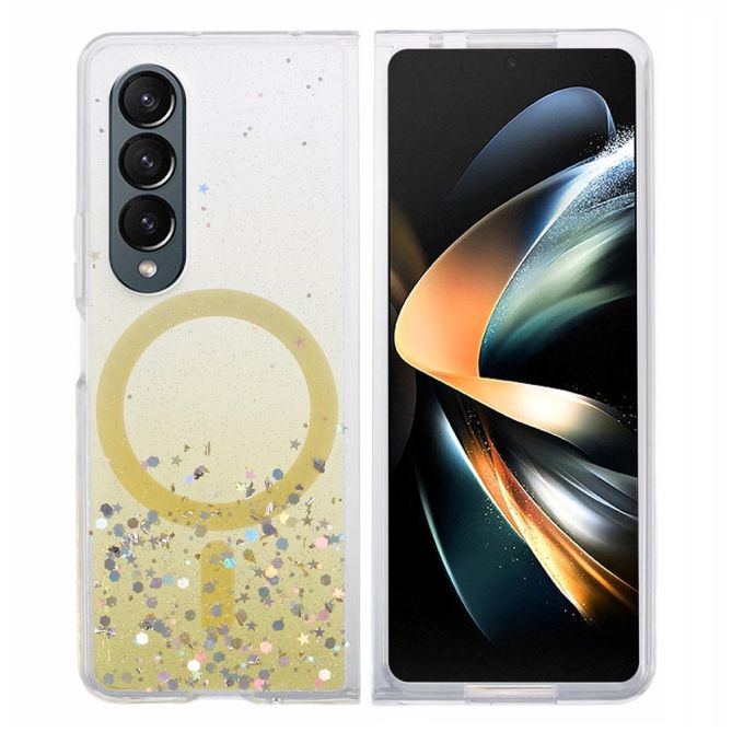 JTW Series For Samsung Galaxy Z Fold4 5G Magnetic Case Sparkle Epoxy TPU+Acrylic Protective Cover
